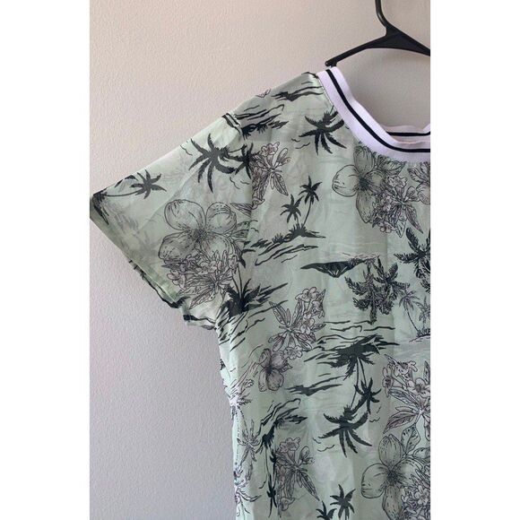 H&M Eyeshadow Women Mint Green Tropical Palm Tree Split Back Sheer Blouse Top - Picture 4 of 9